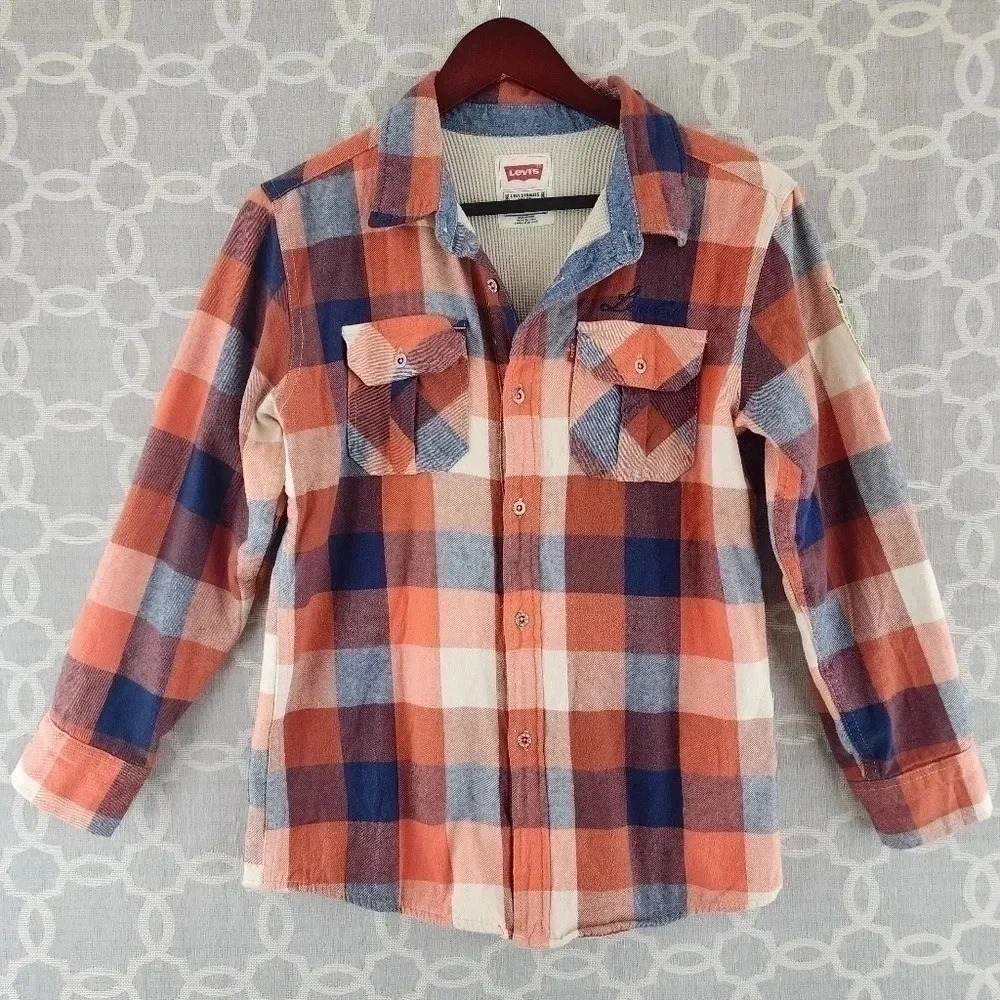 Levi's Waffle Lined Plaid Button Down Shirt Youth Size M- 8162/1.1 b